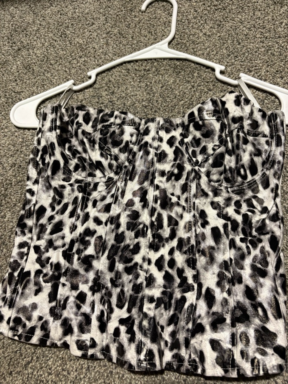 PrettyLittleThing Black and White Leopard Print Corset Top